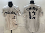 Philadelphia Phillies #12 Kyle Schwarber Cream FEDASGOGE Pinstripe Gothic Vapor Limited Stitched Jersey