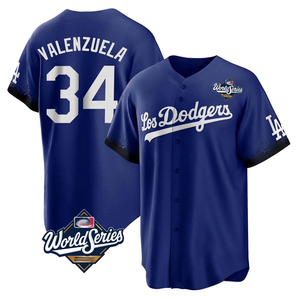 Los Angeles Dodgers #34 Fernando Valenzuela Player Royal FEDASGOGE World Series City Connect Home Game Stitched Jerseys