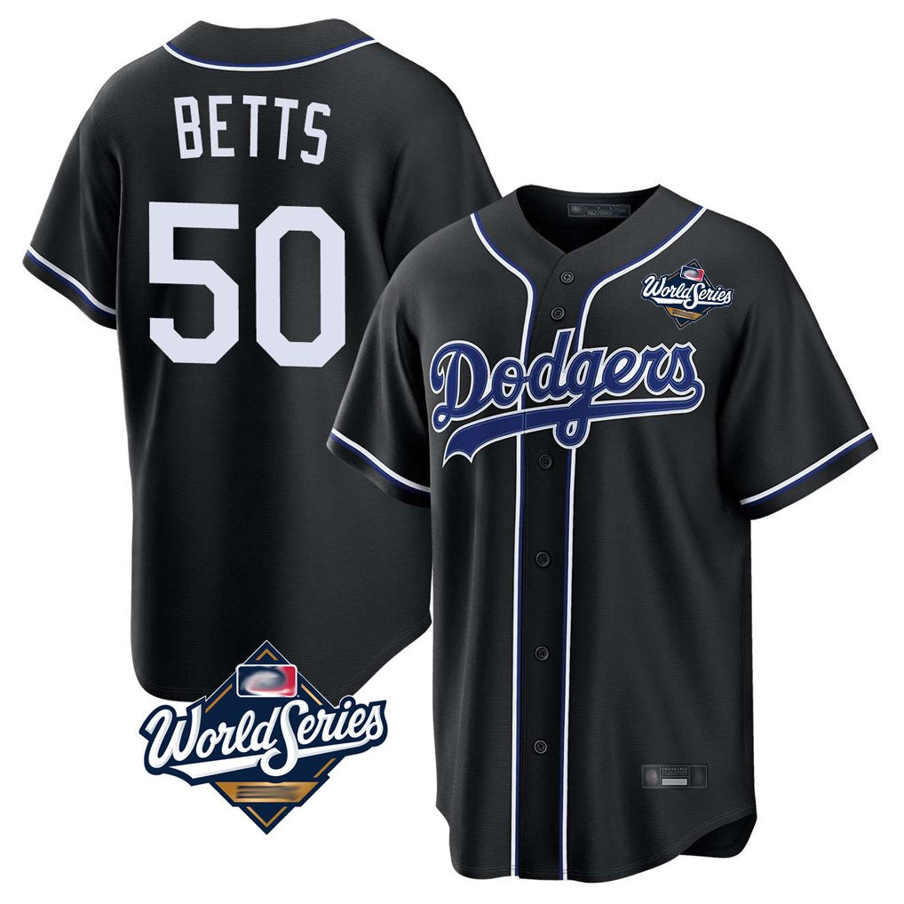 Los Angeles Dodgers #50 Mookie Betts Player Black FEDASGOGE World Series Carbon Limited Home Stitched Jerseys