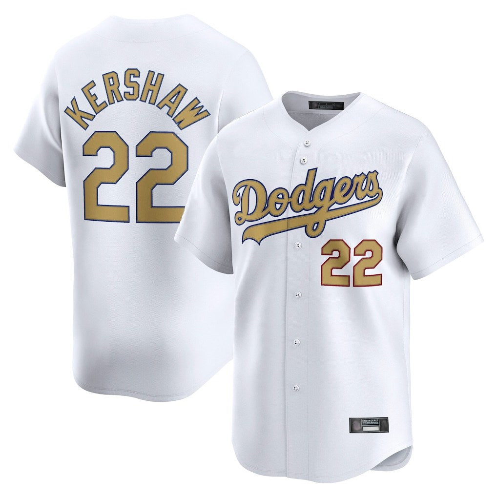 Los Angeles Dodgers #22 Clayton Kershaw Player White Gold FEDASGOGE Collection Limited Home Stitched Jerseys