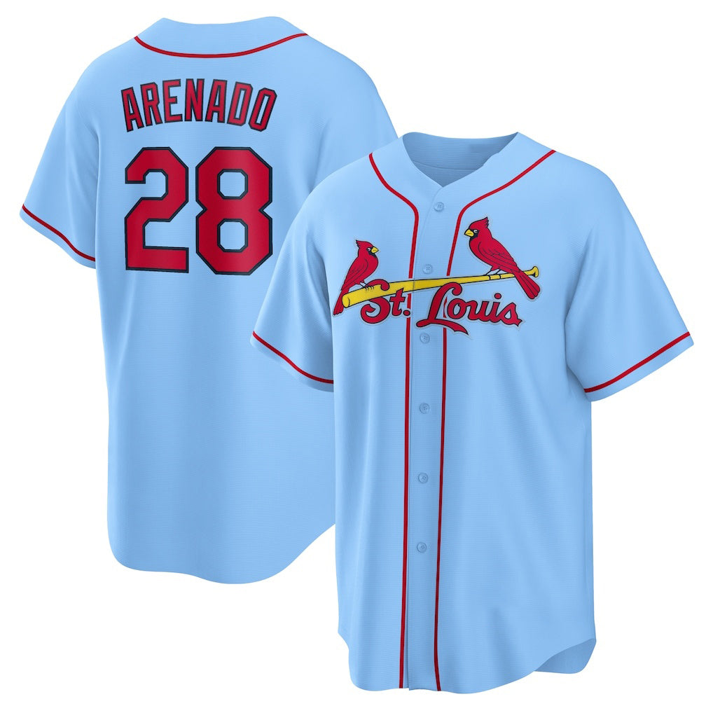 St. Louis Cardinals #28 Nolan Arenado Light Blue FEDASGOGE Alternate Official Replica Player Jersey