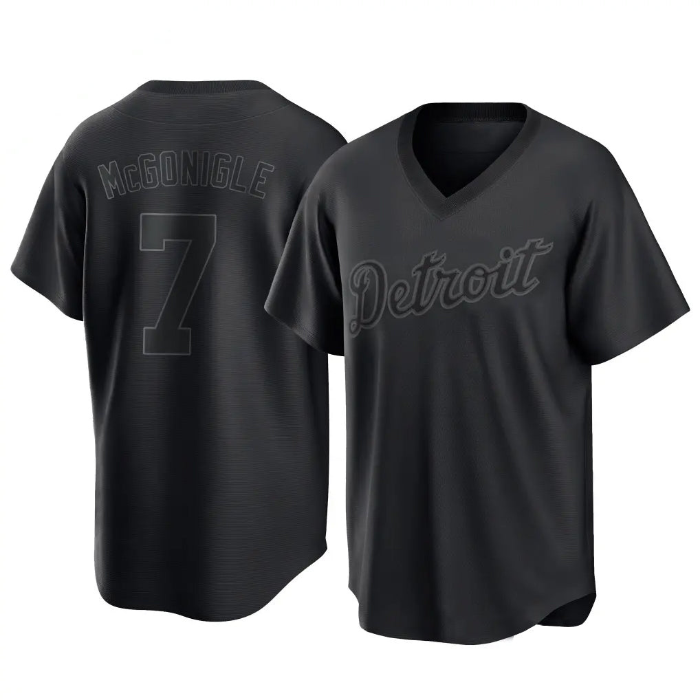 Detroit Tigers #7 Kevin McGonigle Player Black FEDASGOGE T-shirt Home Game Stitched Jerseys
