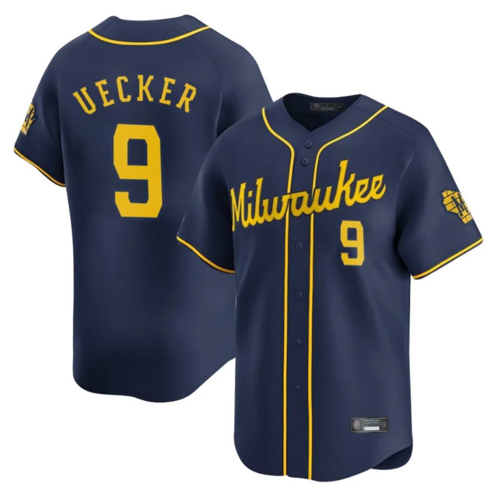 Milwaukee Brewers #9 Bob Uecker Player Navy FEDASGOGE Home Limited Stitched Jerseys