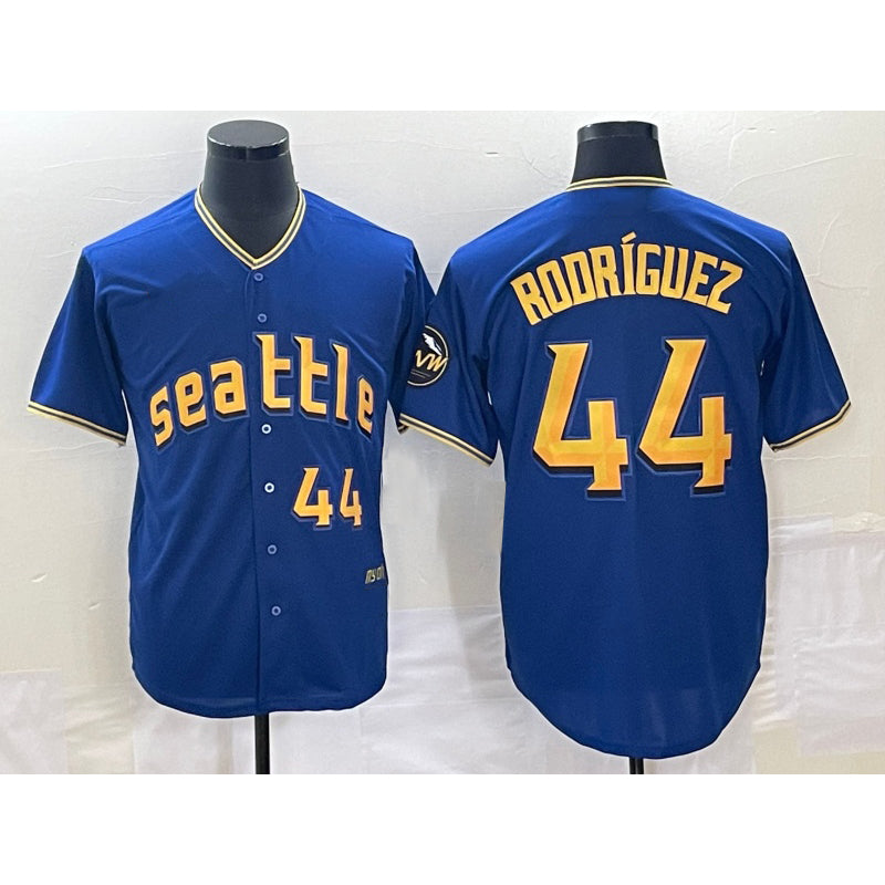 Seattle Mariners #44 Julio Rodriguez Number Blue FEDASGOGE 2023 City Connect Cool Base Stitched Jersey