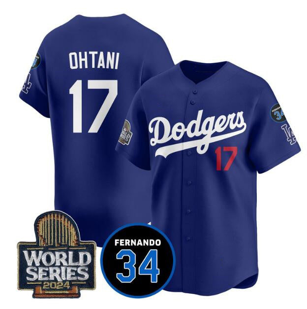 Los Angeles Dodgers #17 Shohei Ohtani Royal FEDASGOGE 2024 World Series With Fernando Memorial Patch Limited Stitched Jersey