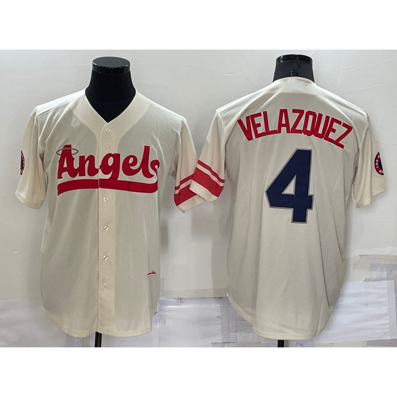Los Angeles Angels #4 Andrew Velazquez Cream FEDASGOGE 2022 City Connect Cool Base Stitched Jersey