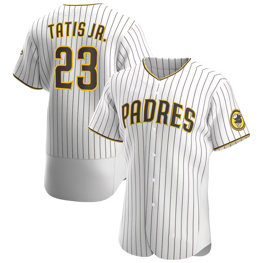 San Diego Padres #23 Fernando Tat¨ªs Jr. White-Brown FEDASGOGE Home Authentic Player Jersey