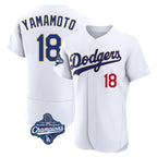 Los Angeles Dodgers #18 Yoshinobu Yamamoto Player Gold White FEDASGOGE World Series Meet 2026 Collection Stadium Limited Elite Stitched Jerseys
