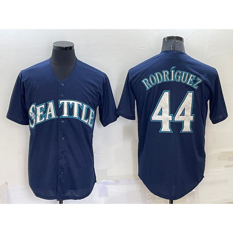 Seattle Mariners #44 Julio Rodriguez Navy Blue FEDASGOGE Stitched Cool Base Jersey