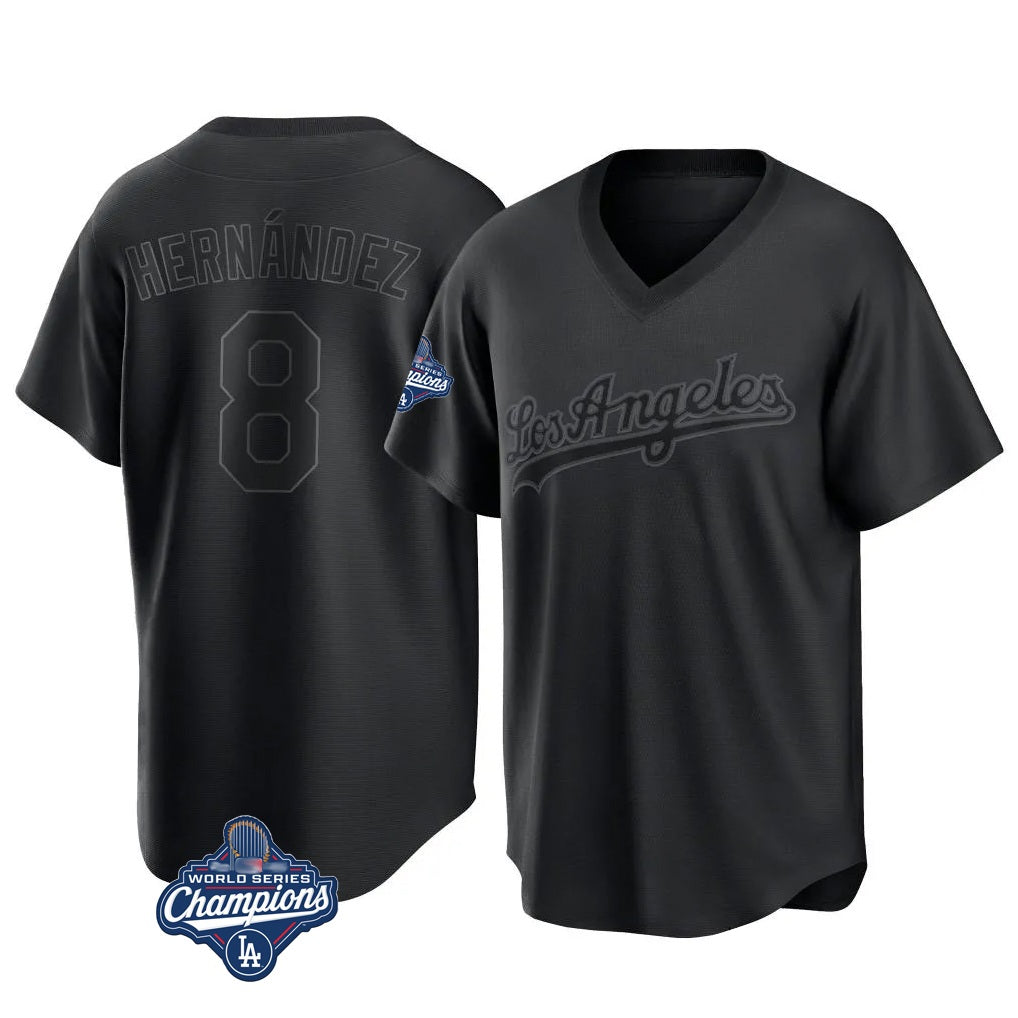 Los Angeles Dodgers #8 Enrique Hern¨¢ndez Player Black FEDASGOGE World Series Meet Pitch Fashion T-shirt Stitched Jerseys
