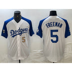 Los Angeles Dodgers #5 Freddie Freeman Number White Blue FEDASGOGE Fashion Stitched Cool Base Limited Jersey 3