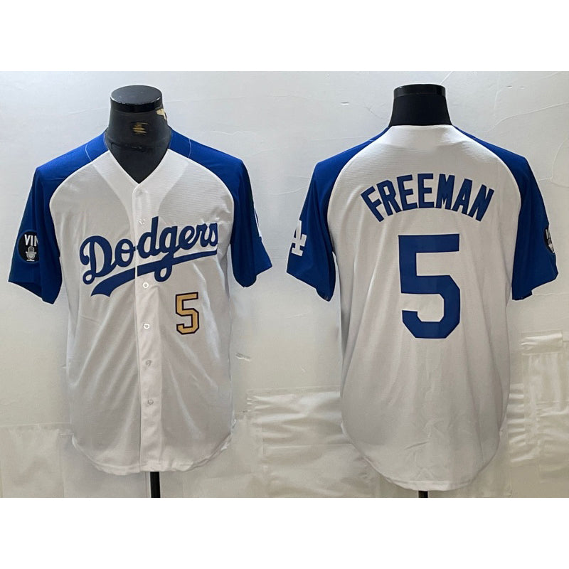 Los Angeles Dodgers #5 Freddie Freeman Number White Blue FEDASGOGE Fashion Stitched Cool Base Limited Jersey 3