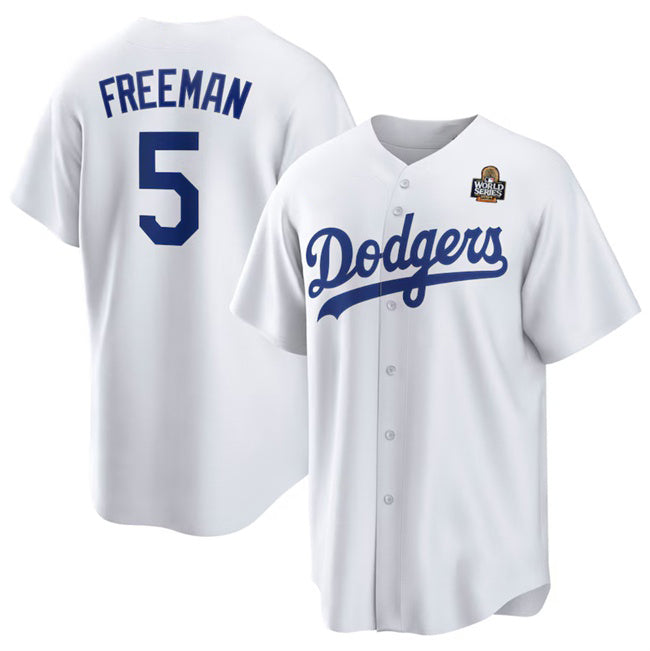Los Angeles Dodgers #5 Freddie Freeman White FEDASGOGE 2024 World Series Cool Base Stitched Jersey