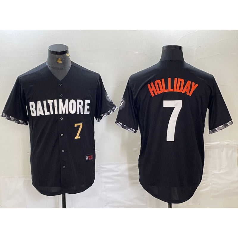 Baltimore Orioles #7 Jackson Holliday Number Black FEDASGOGE 2023 City Connect Cool Base Stitched Jersey