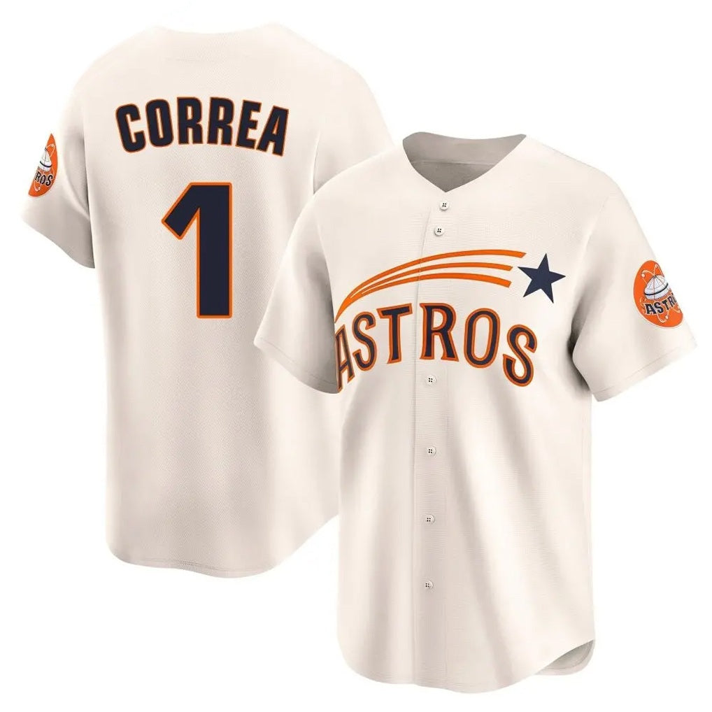 Houston Astros #1 Carlos Correa Player Cream FEDASGOGE Throwback Cooperstown Collection Limited Stitched Jerseys