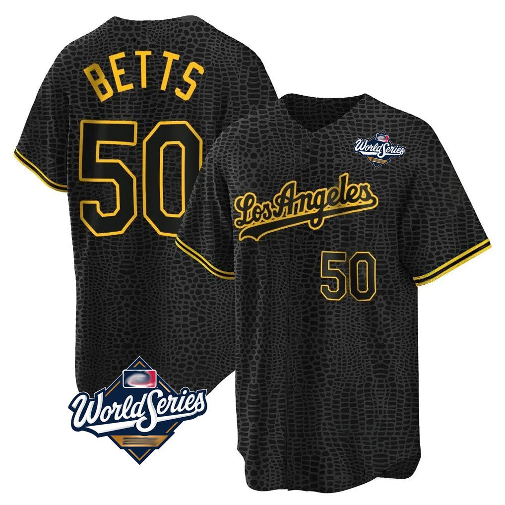 Los Angeles Dodgers #50 Mookie Betts Player Black Gold FEDASGOGE World Series Limited Home Stitched Jerseys