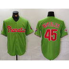 Philadelphia Phillies #45 Zack Wheeler Green FEDASGOGE With Patch Stitched Cool Base Jersey