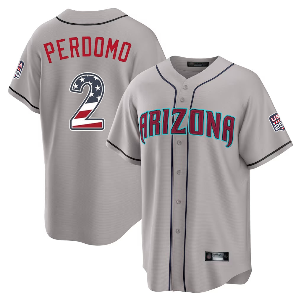 Arizona Diamondbacks #2 Geraldo Perdomo Player Gray FEDASGOGE USA 250 Fourth of July Home Game Stitched Jerseys