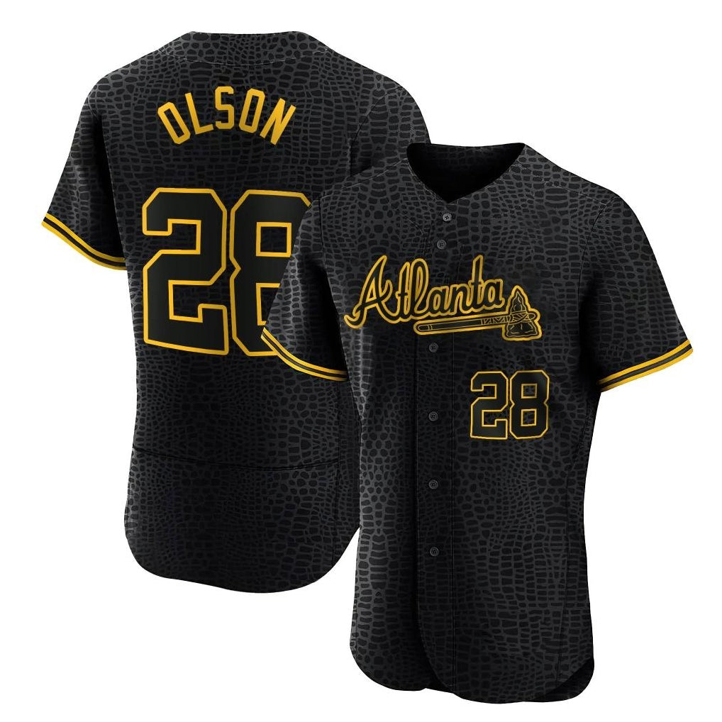 Atlanta Braves #28 Matt Olson Player Black FEDASGOGE Snake Skin City Limited Elite Home Game Stitched Jerseys