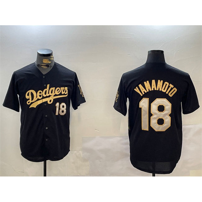 Los Angeles Dodgers #18 Yoshinobu Yamamoto Black Gold FEDASGOGE Limited Stitched Jersey