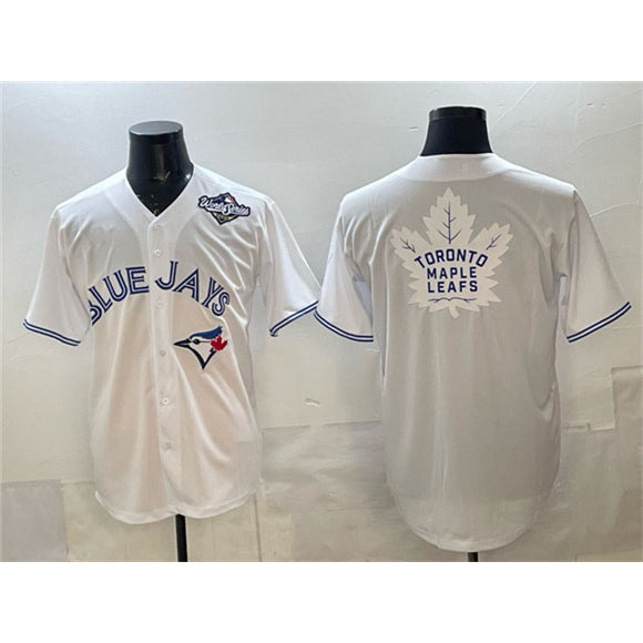 Toronto Blue Jays & Leafs White FEDASGOGE 2025 World Series With White Leafs Logo Cool Base Stitched Jersey