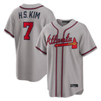 Atlanta Braves #7 Ha-Seong Kim Player Gray FEDASGOGE Home Game Stitched Jerseys