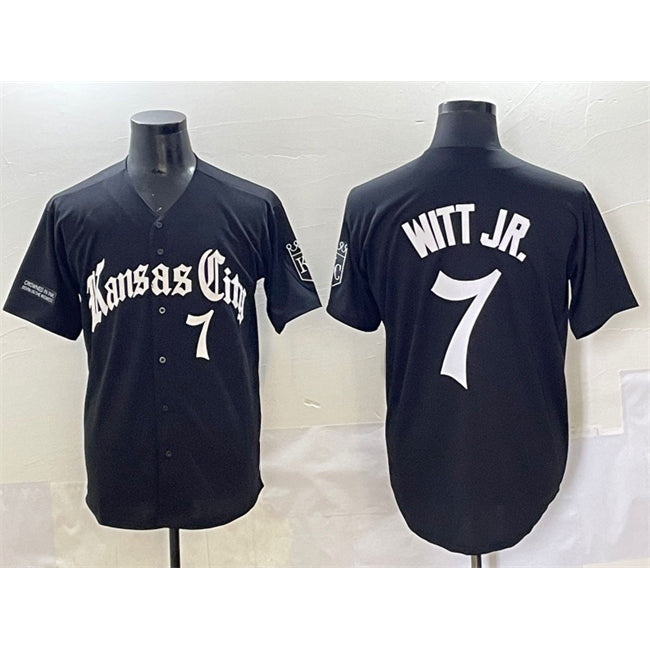 Kansas City Royals #7 Bobby Witt Jr. Black FEDASGOGE 'Gothic Crown Edition' Vapor Premier Limited Stitched Jersey