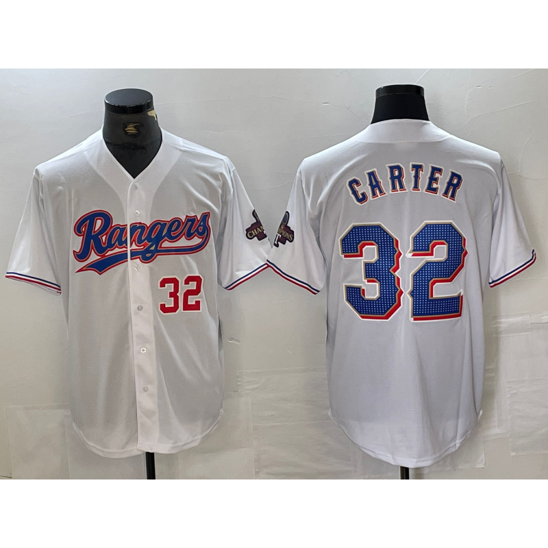 Texas Rangers #32 Evan Carter Number White FEDASGOGE 2023 World Series Champions Cool Base Jersey 2