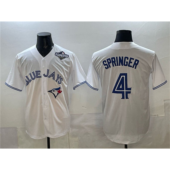 Toronto Blue Jays #4 George Springer White FEDASGOGE 2025 World Series Home Cool Base Stitched Jersey