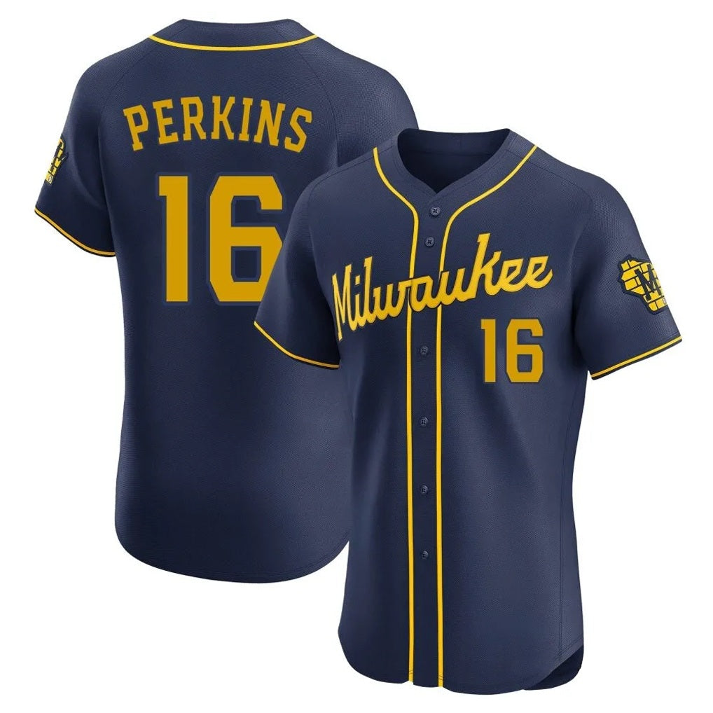 Milwaukee Brewers #16 Blake Perkins Player Navy FEDASGOGE Home Limited Elite Stitched Jerseys