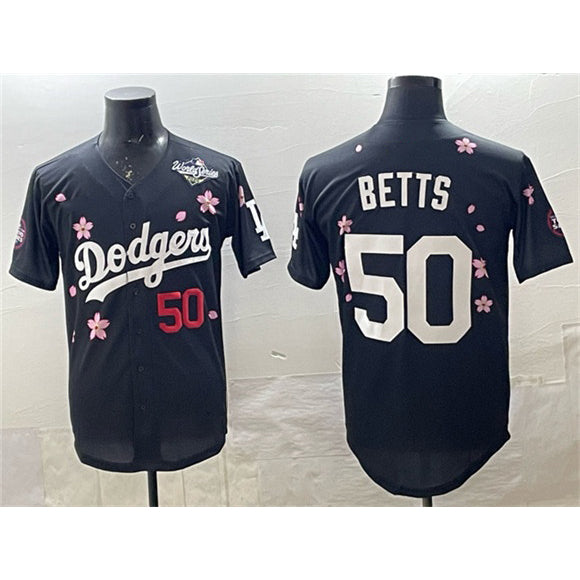 Los Angeles Dodgers #50 Mookie Betts Black FEDASGOGE 2025 World Series Patch Tokyo Series Limited Stitched Jersey