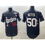 Los Angeles Dodgers #50 Mookie Betts Black FEDASGOGE 2025 World Series Patch Tokyo Series Limited Stitched Jersey