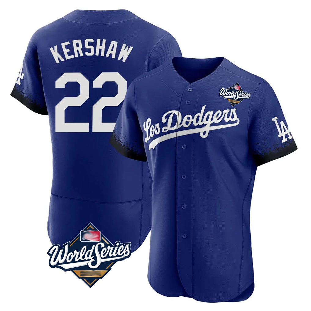 Los Angeles Dodgers #22 Clayton Kershaw Player Royal FEDASGOGE World Series City Connect Elite Home Stitched Jerseys