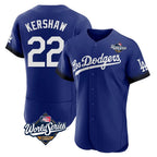 Los Angeles Dodgers #22 Clayton Kershaw Player Royal FEDASGOGE World Series City Connect Elite Home Stitched Jerseys