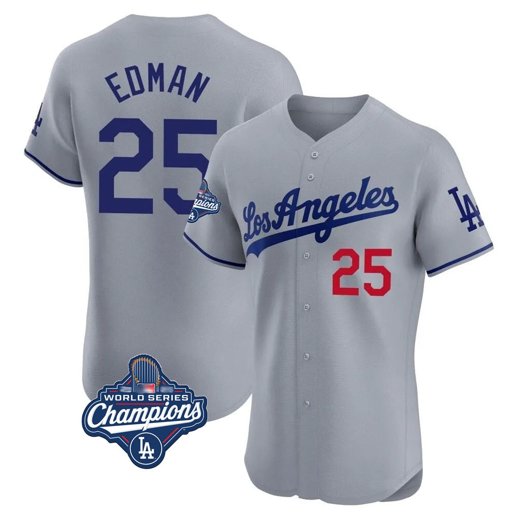 Los Angeles Dodgers #25 Tommy Edman Player Gray FEDASGOGE World Series Meet Limited Elite Home Stitched Jerseys