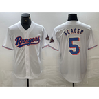 Texas Rangers #5 Corey Seager White FEDASGOGE 2023 World Series Champions Cool Base Jersey