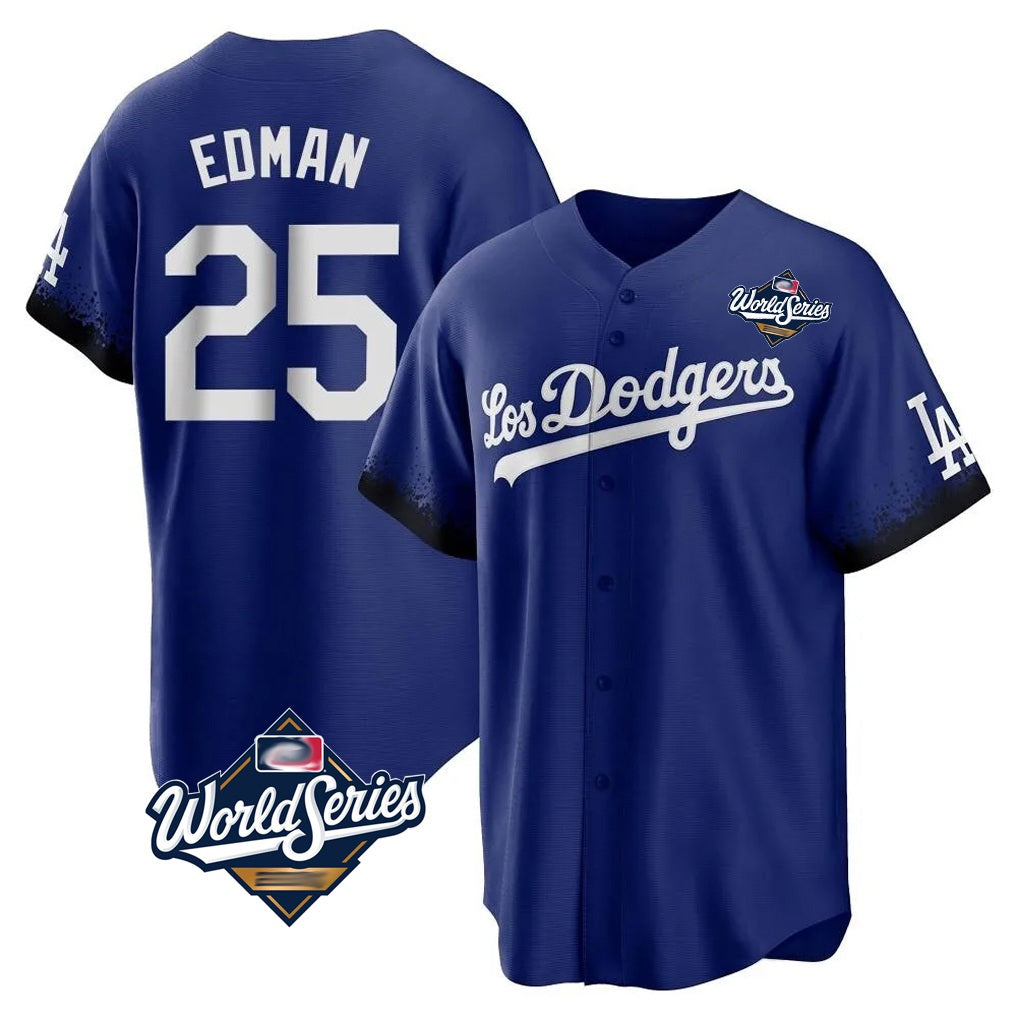 Los Angeles Dodgers #25 Tommy Edman Player Royal FEDASGOGE World Series City Connect Home Game Stitched Jerseys