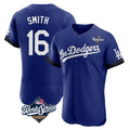 Los Angeles Dodgers #16 Will Smith Player Royal FEDASGOGE World Series City Connect Elite Home Stitched Jerseys