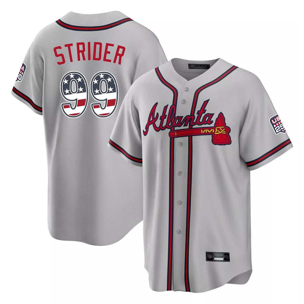 Atlanta Braves #99 Spencer Strider Player Gray FEDASGOGE USA 250 Fourth Of July Limited Home Game Stitched Jerseys
