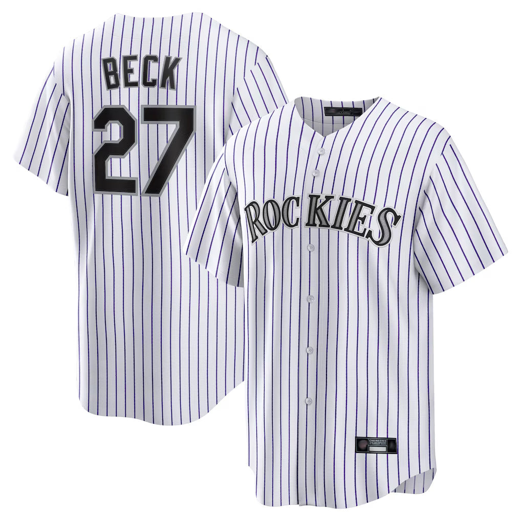 Colorado Rockies #27 Jordan Beck Player White FEDASGOGE Game Home Stitched Jerseys