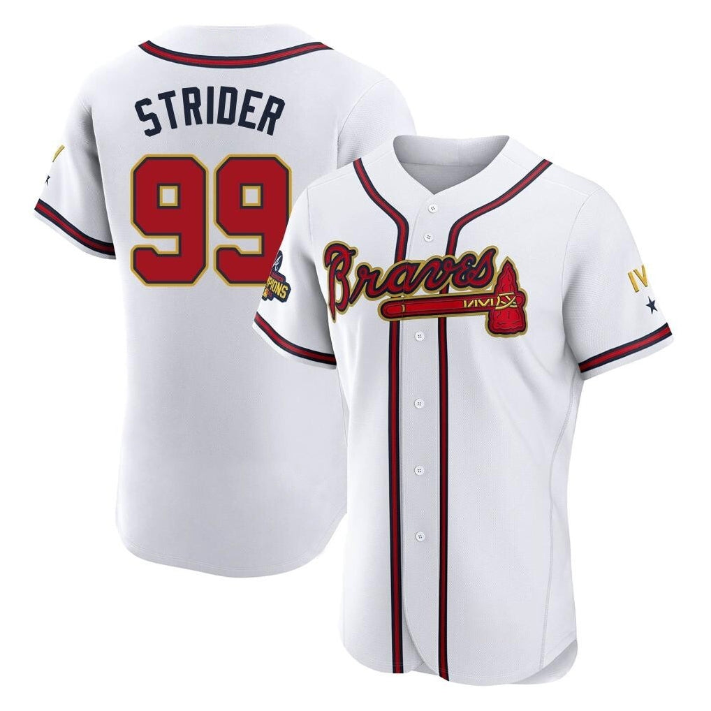 Atlanta Braves #99 Spencer Strider Player White Gold FEDASGOGE Limited Elite Home Game Stitched Jerseys
