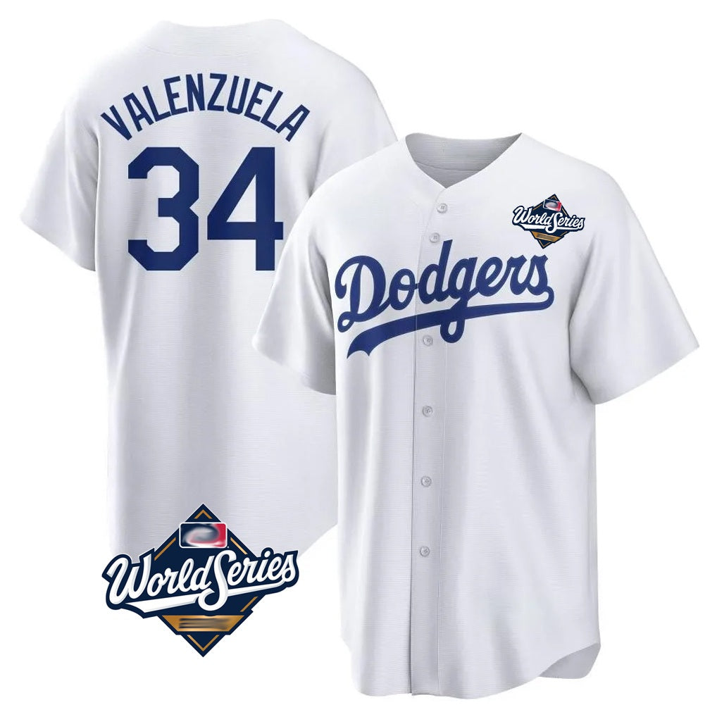 Los Angeles Dodgers #34 Fernando Valenzuela Player White FEDASGOGE World Series Game Home Stitched Jerseys