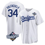 Los Angeles Dodgers #34 Fernando Valenzuela Player White FEDASGOGE World Series Game Home Stitched Jerseys