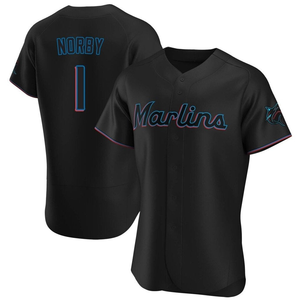 Miami Marlins #1 Connor Norby Player Black FEDASGOGE Home Limited Elite Stitched Jerseys