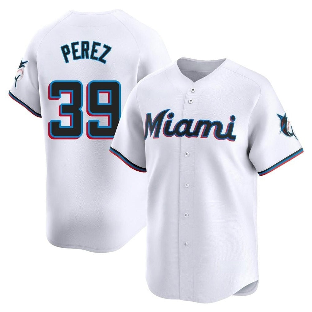 Miami Marlins #39 Eury Perez Player White FEDASGOGE Home Limited Stitched Jerseys