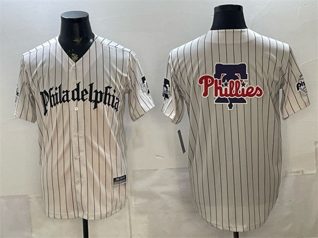 Philadelphia Phillies Team Big Logo Cream FEDASGOGE Pinstripe Gothic Vapor Limited Stitched Jersey