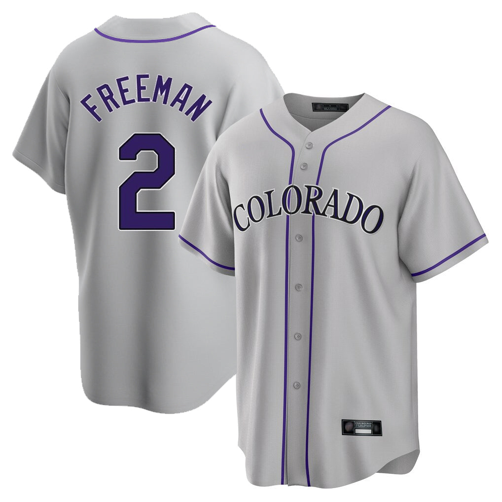 Colorado Rockies #2 Tyler Freeman Player Gray FEDASGOGE Game Home Stitched Jerseys