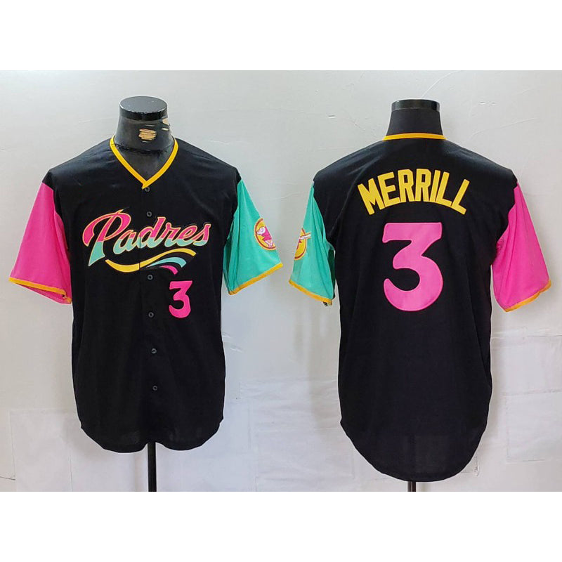 San Diego Padres #3 Jackson Merrill Black FEDASGOGE Player Number Fashion Jersey