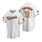 Washington Nationals #11 Ryan Zimmerman White Gold FEDASGOGE 2019 World Series Champions Stitched Cool Base Jersey