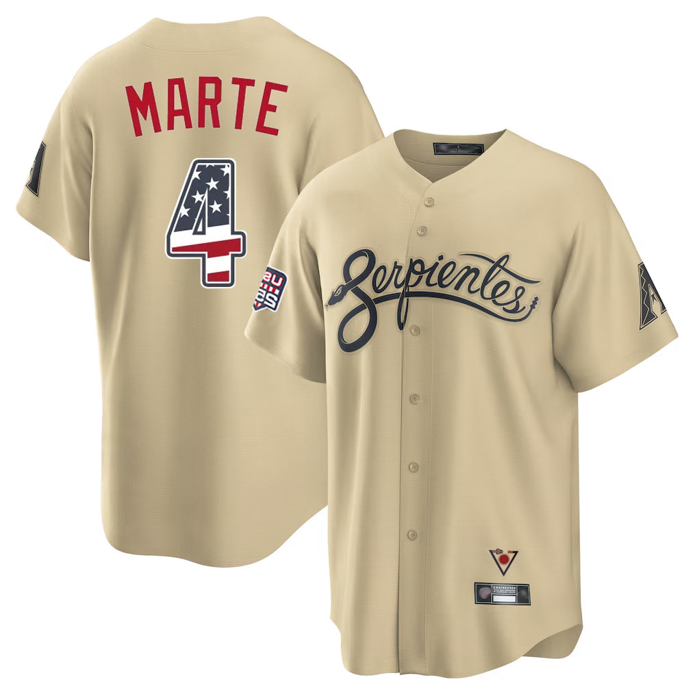 Arizona Diamondbacks #4 Ketel Marte Player Tan FEDASGOGE USA 250 Fourth of July Home Game Stitched Jerseys